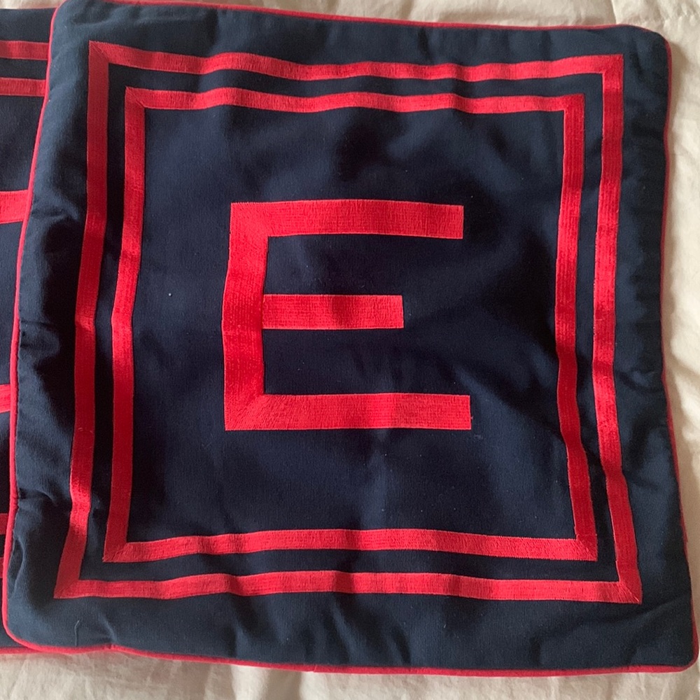 Set of 2 “ E” embroidered monogram pillow covers